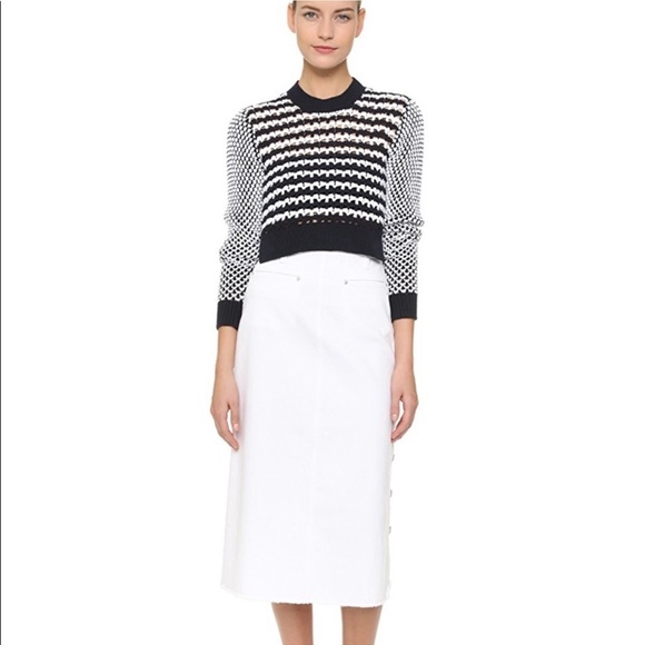 Thakoon white stretch denim midi skirt buttons on side Size S - Picture 1 of 10